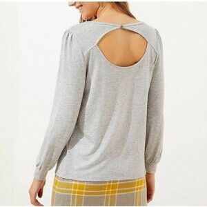 LOFT Cutout Back Top Sweater Silver Frost Heather Size L Minimalist Prep